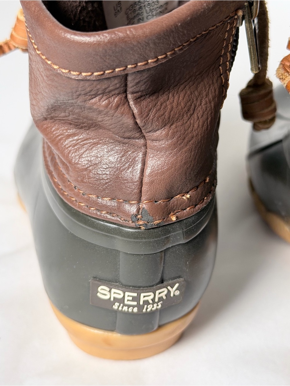 Sperry Kids Brown Leather & Black Rubber Rain Boots with Tan Laces - Picture 5 of 13